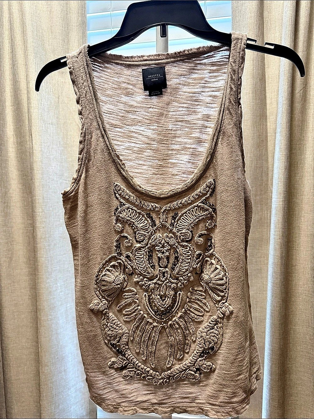 Deletta Embellished Tank Top in Brown Size Medium Like New